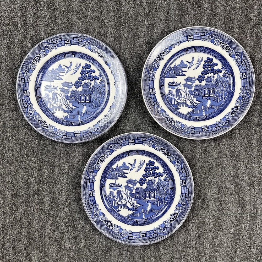 Johnson Brothers Vintage Willow Dinner Plates 3pc Blue White England 10"